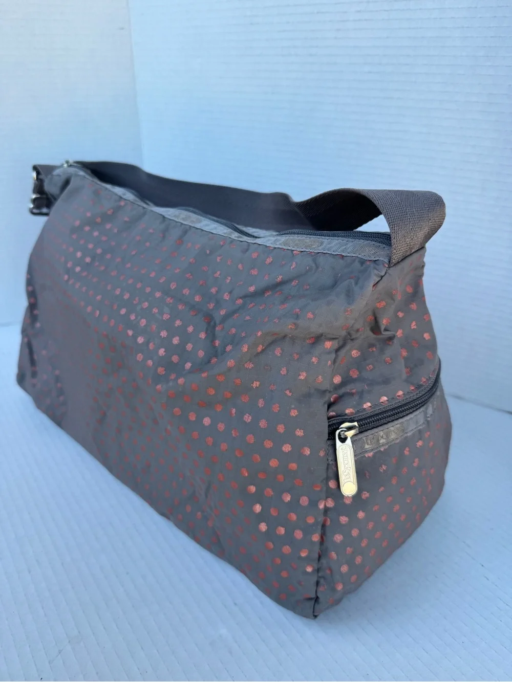 LeSportsac Gray Nylon Crossbody/Shoulder Bag with Copper Polkadots